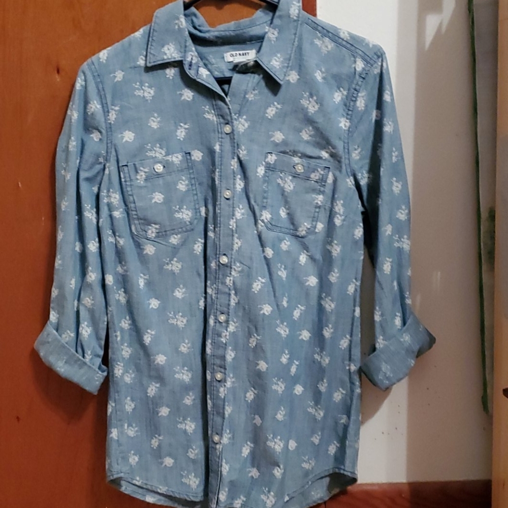 Blue button down with white flowers